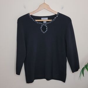 Designers Originals Petite Black 3/4 Sleeve Sweater with Sequin Trim Size Large